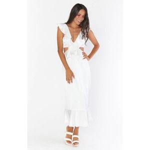 Show Me Your Mumu Zoey Midi Dress Ivory Luxe Satin Small Wedding Bridesmaid
